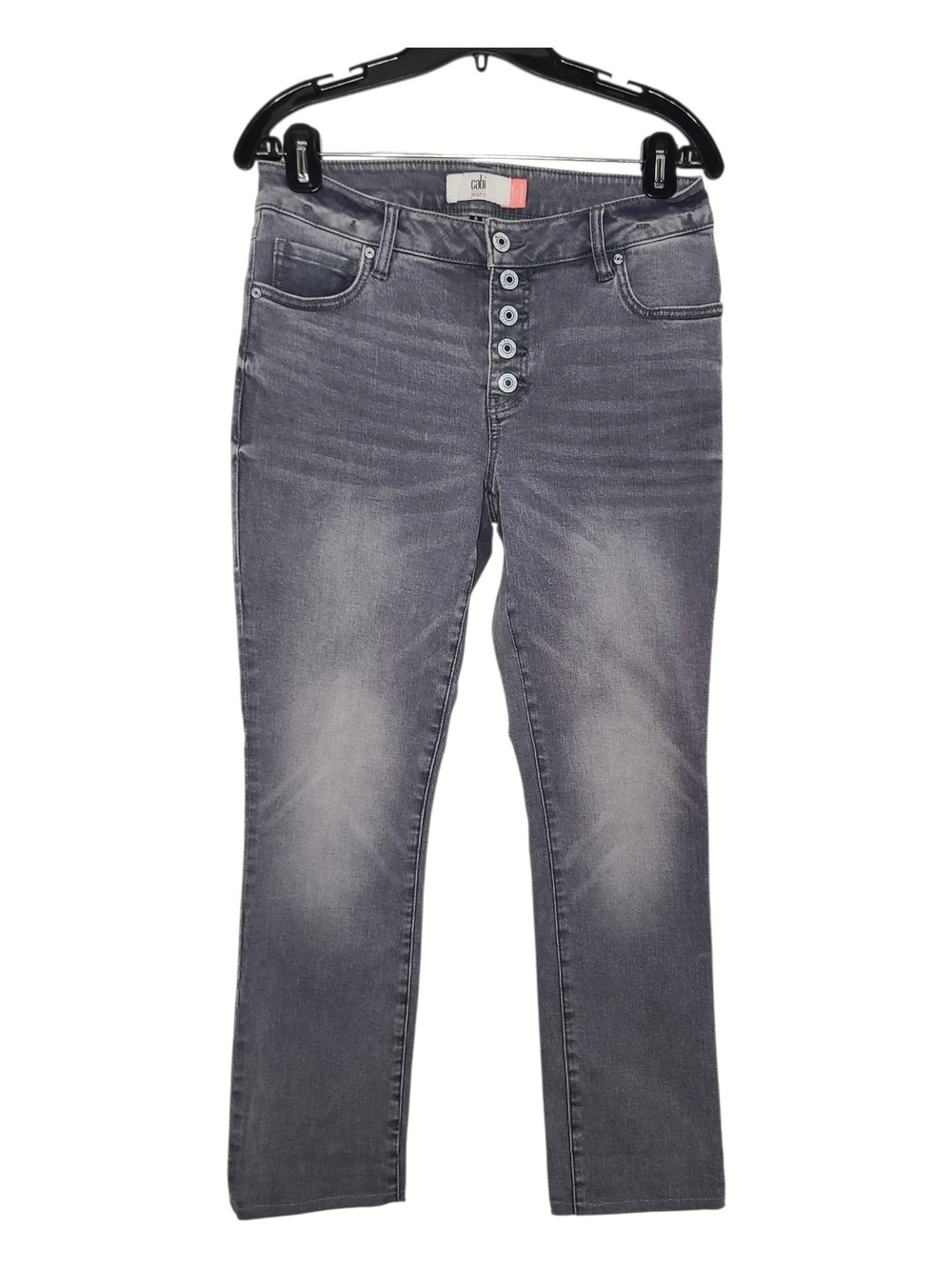 Cabi Button Fly Straight Jeans Gray Wash Stretch Size 6 Style 4520